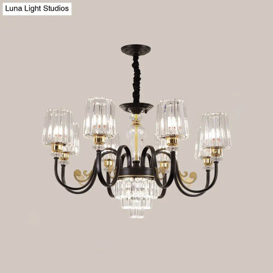 Black Tapered Ceiling Lamp | Simplicity Crystal Chandelier Lighting Fixture 6/8 Lights Scroll Arm