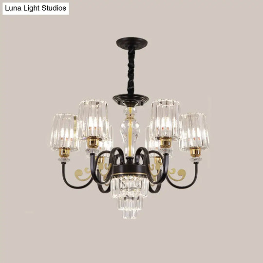 Black Tapered Ceiling Lamp | Simplicity Crystal Chandelier Lighting Fixture 6/8 Lights Scroll Arm