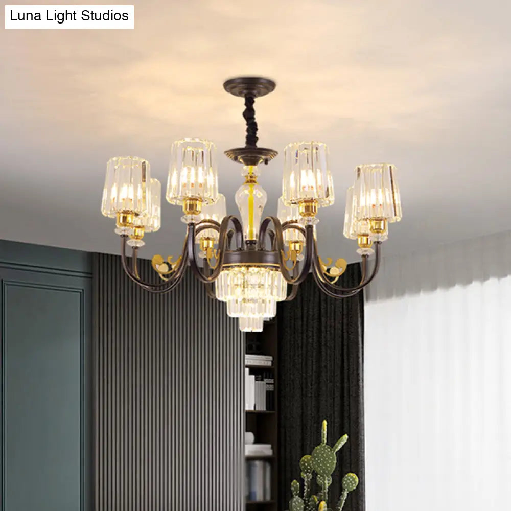 Black Tapered Ceiling Lamp | Simplicity Crystal Chandelier Lighting Fixture 6/8 Lights Scroll Arm