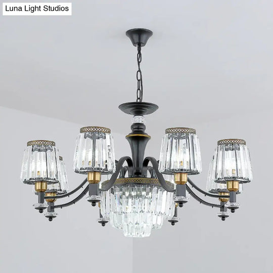 Black Tapered Chandelier With Clear Crystal Shade - Simple Drop Lamp For Elegant Lighting