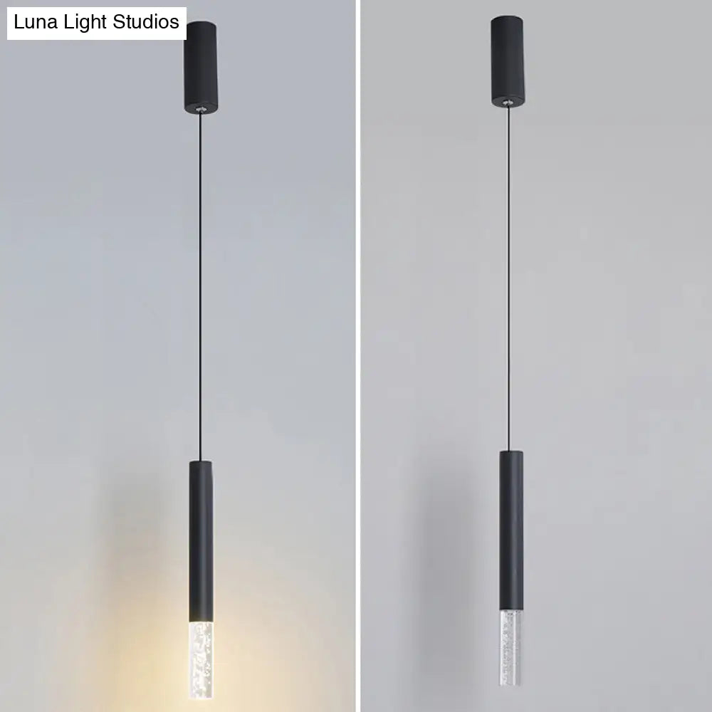 Black Tube Pendant Lamp: Modern Acrylic Led Ceiling Light Fixture For Bedroom