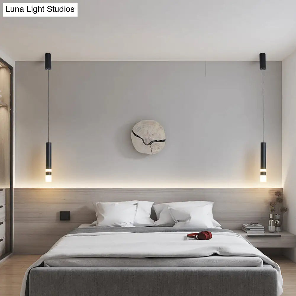 Modern Black Tube Pendant Lamp With Led Acrylic Ceiling Light - Ideal For Bedrooms