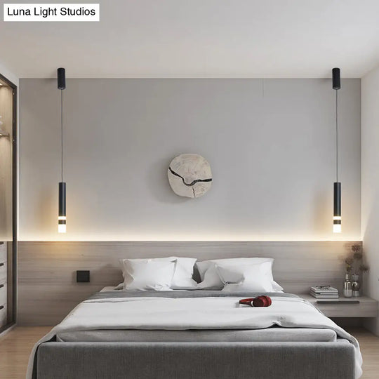 Modern Black Tube Pendant Lamp With Led Acrylic Ceiling Light - Ideal For Bedrooms