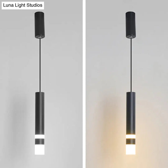 Modern Black Tube Pendant Lamp With Led Acrylic Ceiling Light - Ideal For Bedrooms / White C