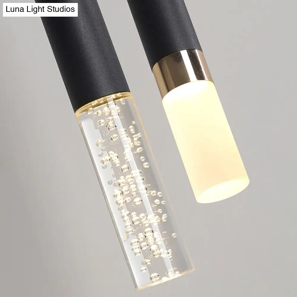 Black Tube Pendant Lamp: Modern Acrylic Led Ceiling Light Fixture For Bedroom