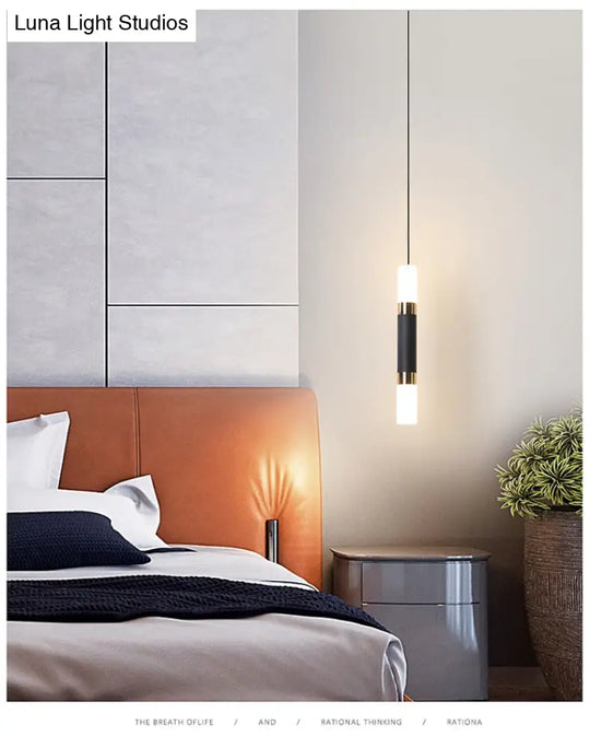 Black Tube Pendant Lamp: Modern Acrylic Led Ceiling Light Fixture For Bedroom