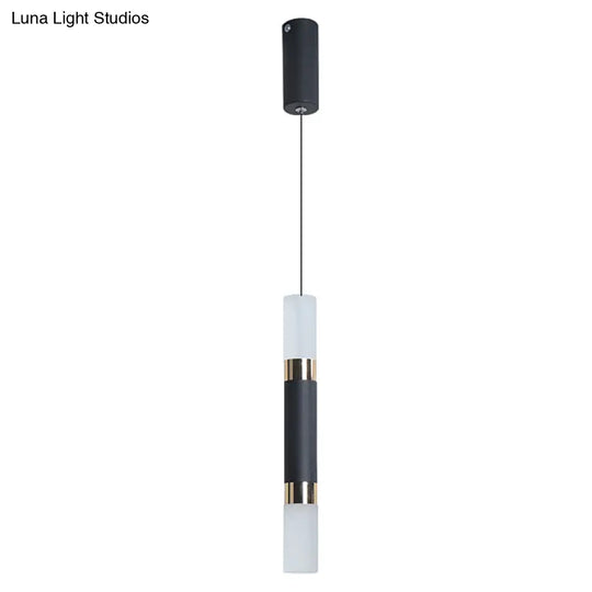 Black Tube Pendant Lamp: Modern Acrylic Led Ceiling Light Fixture For Bedroom