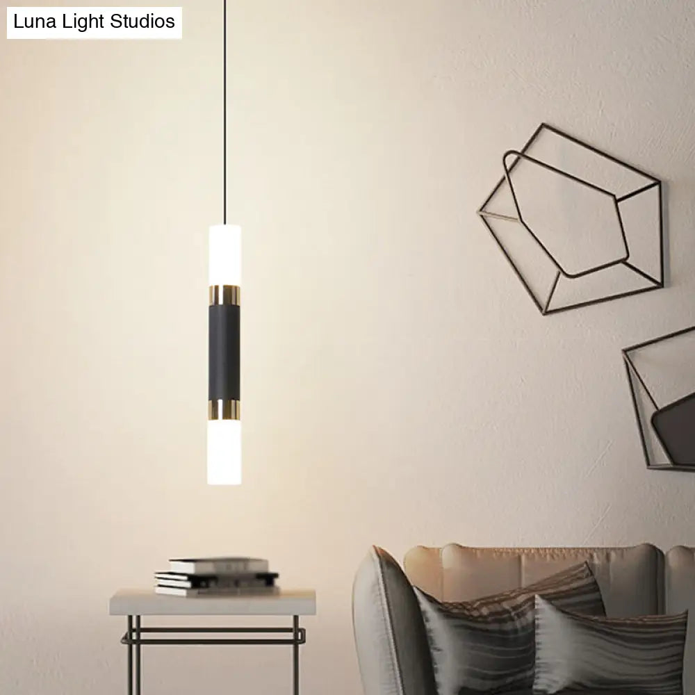 Black Tube Pendant Lamp: Modern Acrylic Led Ceiling Light Fixture For Bedroom