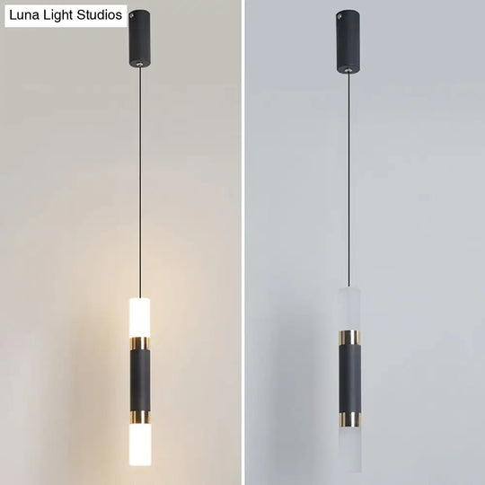 Black Tube Pendant Lamp: Modern Acrylic Led Ceiling Light Fixture For Bedroom