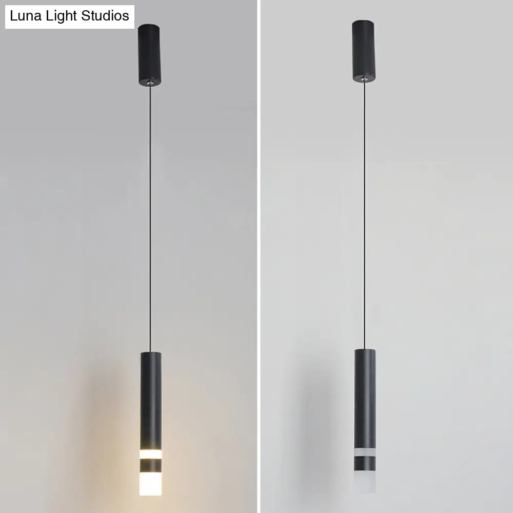 Modern Black Tube Pendant Lamp With Led Acrylic Ceiling Light - Ideal For Bedrooms