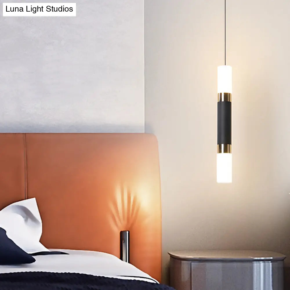 Modern Black Tube Pendant Lamp With Led Acrylic Ceiling Light - Ideal For Bedrooms