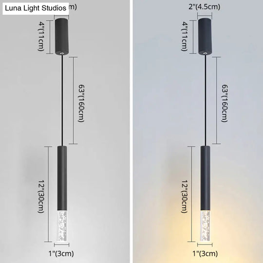 Black Tube Pendant Lamp: Modern Acrylic Led Ceiling Light Fixture For Bedroom