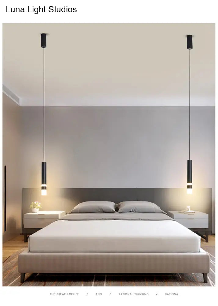 Black Tube Pendant Lamp: Modern Acrylic Led Ceiling Light Fixture For Bedroom