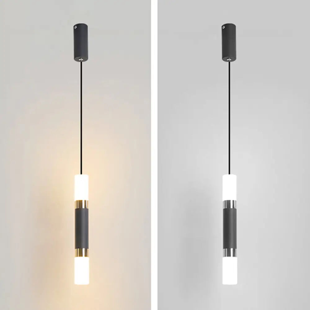 Black Tube Pendant Lamp: Modern Acrylic Led Ceiling Light Fixture For Bedroom / Warm A