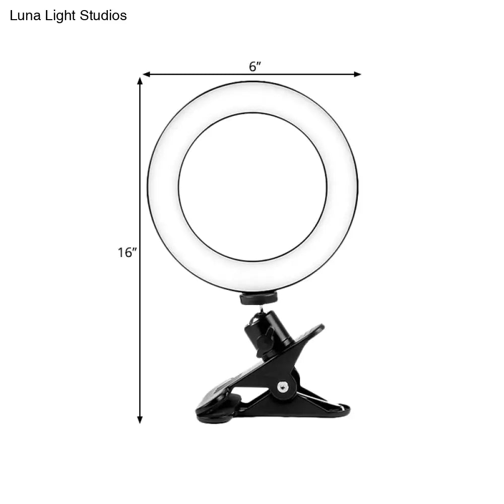 Black Usb Led Fill Lamp With Tripod Stand - Minimalist Metallic Design And Circular Shade Mirror