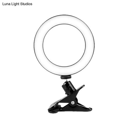 Black Usb Led Fill Lamp With Tripod Stand - Minimalist Metallic Design And Circular Shade Mirror