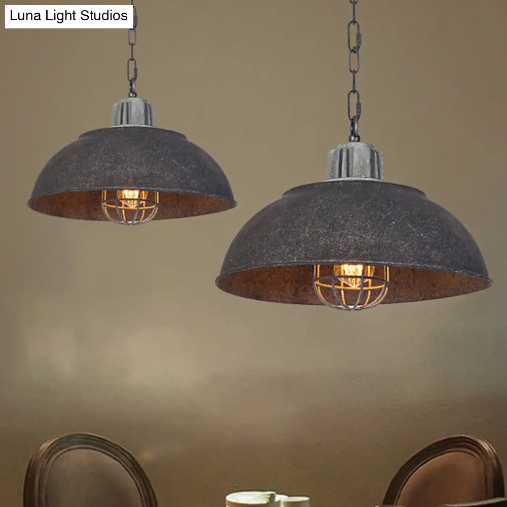 Black Vintage Metal Pendant Light With Oval Cage Shade - Single Head Suspension Lamp