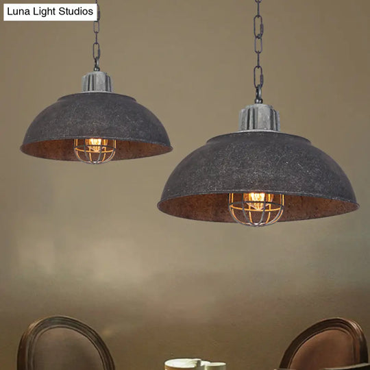 Black Vintage Metal Pendant Light With Oval Cage Shade - Single Head Suspension Lamp