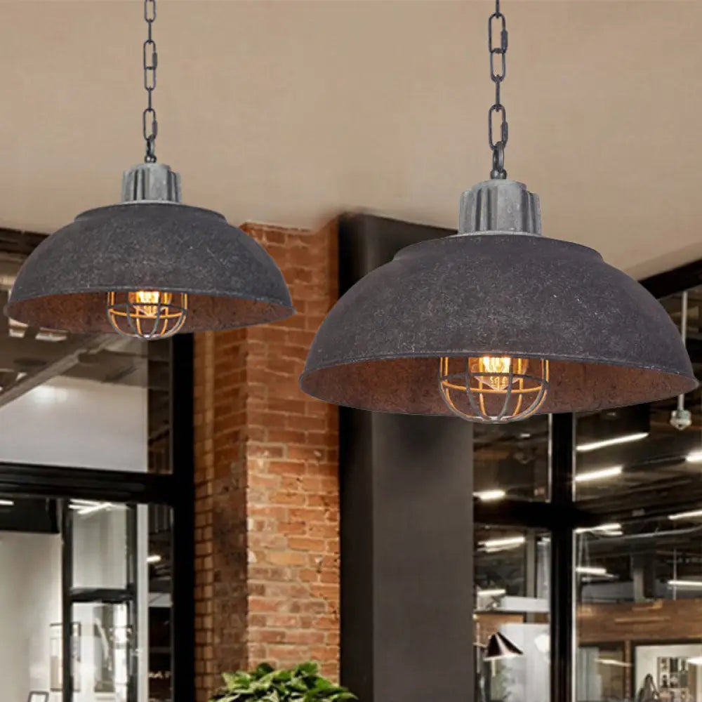 Black Vintage Metal Pendant Light With Oval Cage Shade - Single Head Suspension Lamp Antique