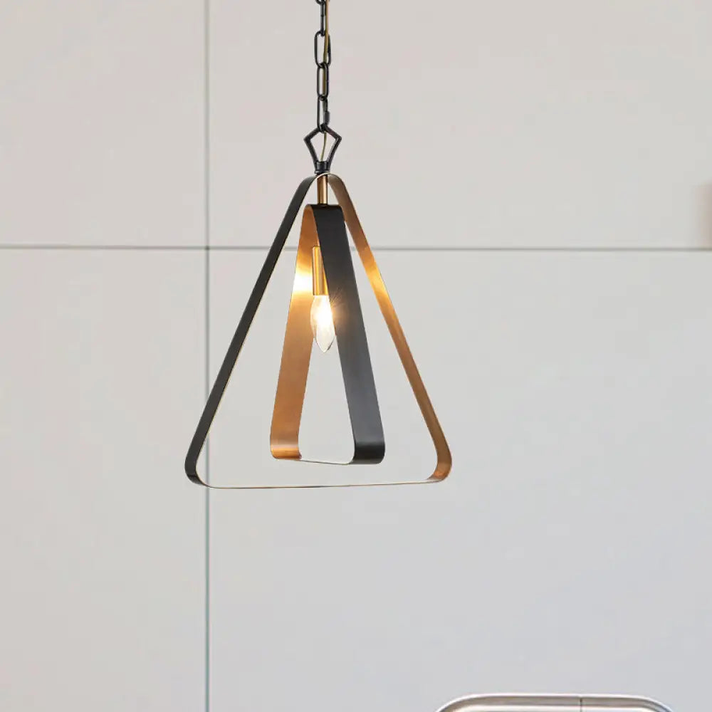 Black Vintage Style Open Cage Pendant Light With Triangle Design For Dining Room Ceiling Fixture’