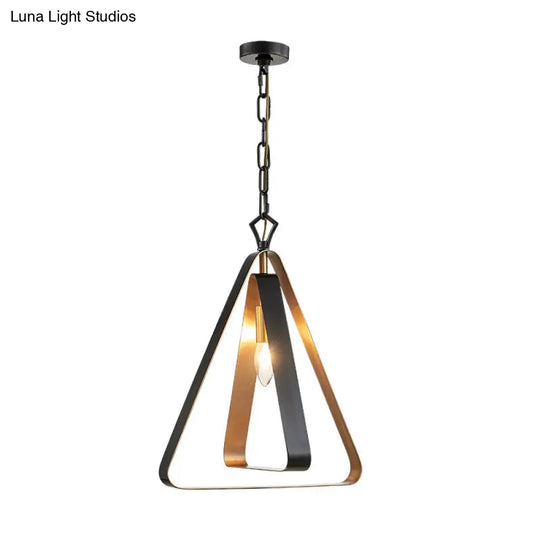 1-Head Vintage Style Pendant Light With Open Cage Design - Metallic Ceiling Fixture In Black For