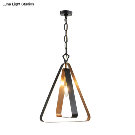 Black Vintage Style Open Cage Pendant Light With Triangle Design For Dining Room Ceiling Fixture’