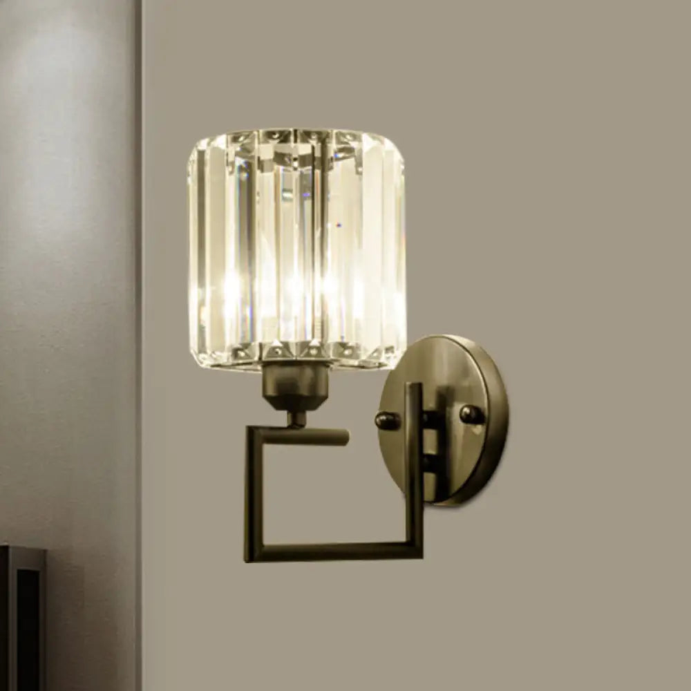 Black Wall-Mounted Crystal Sconce With Contemporary Cylindrical Design