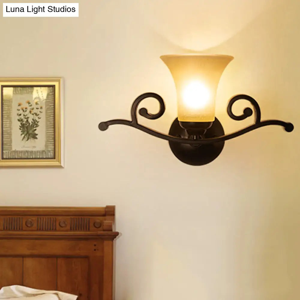 Black Wall Mounted Opal Glass Vanity Lighting: Classic Style For Bedroom - 1/2 Lights