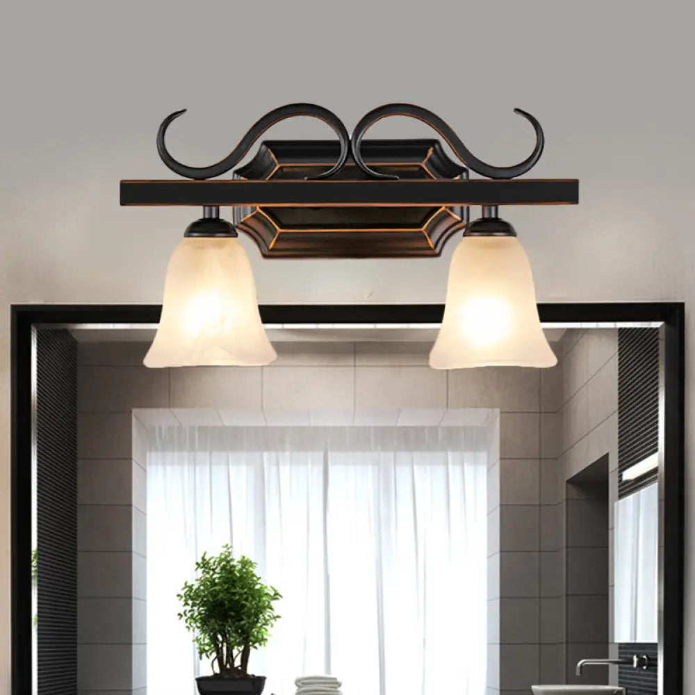 Black Wall Mounted Vanity Lamp With Frosted Glass - Classic Bell Design 2/3 Lights Ideal For