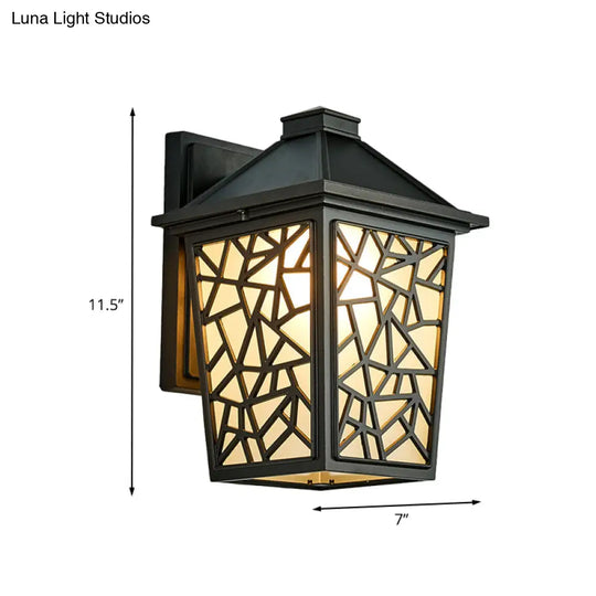 Black Wall Sconce Lighting: Lodge Style Frosted Glass Lantern