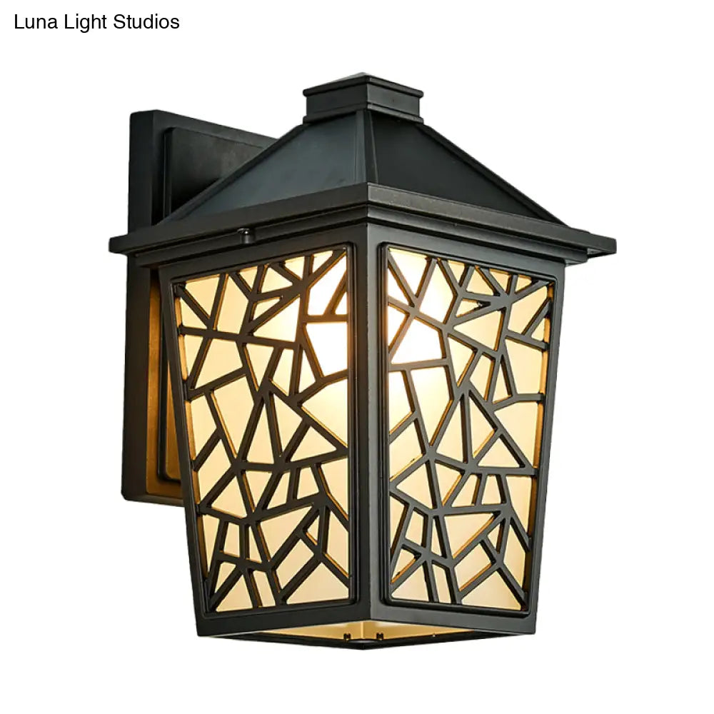 Black Wall Sconce Lighting: Lodge Style Frosted Glass Lantern