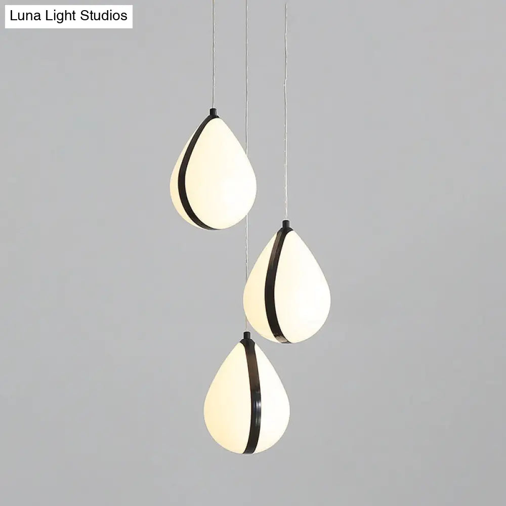 Black Waterdrop Pendant Light With 3 Acrylic Led Lights For Modern Dining Room