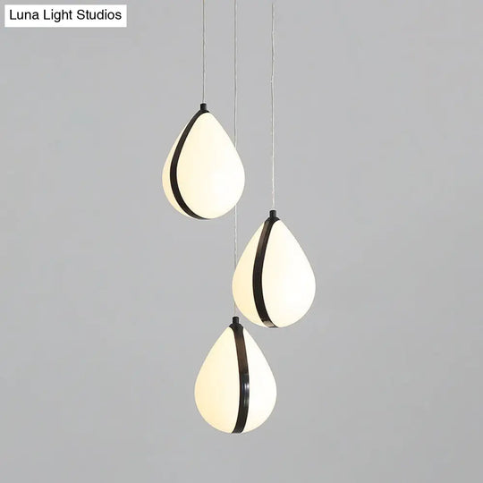 Black Waterdrop Pendant Light With 3 Acrylic Led Lights For Modern Dining Room