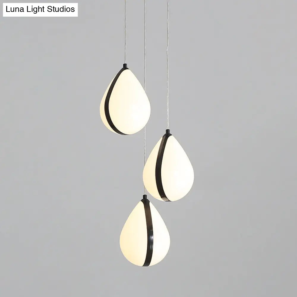 Modern Waterdrop Multi-Light Pendant Acrylic Ceiling Lamp With Led Black White/Warm Light