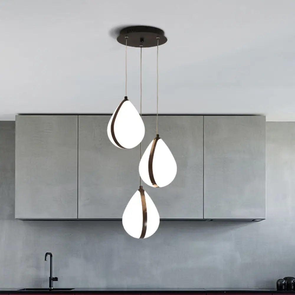 Black Waterdrop Pendant Light With 3 Acrylic Led Lights For Modern Dining Room / Warm