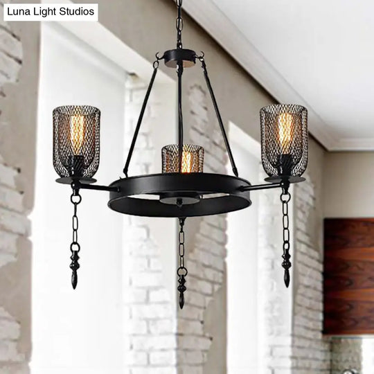 Black Wheel Design Bell Metallic Chandelier - Industrial 3/6 Lights Dining Room Hanging Lamp Kit
