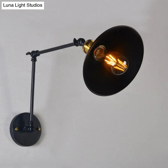 Black/White-Brass Reading Wall Lamp With Swing Arm - Iron Conical 1-Light Factory Lighting