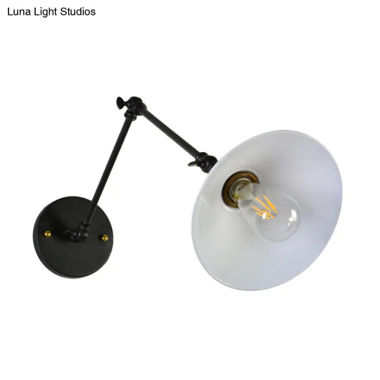 Black/White-Brass Reading Wall Lamp With Swing Arm - Iron Conical 1-Light Factory Lighting