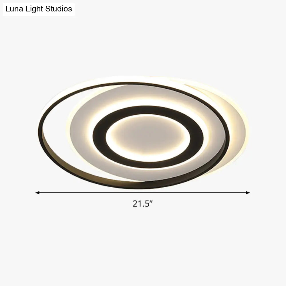 Black-White Circle Led Ceiling Light In Warm/White - Modern Acrylic Flush Fixture 18’/21.5’ Wide