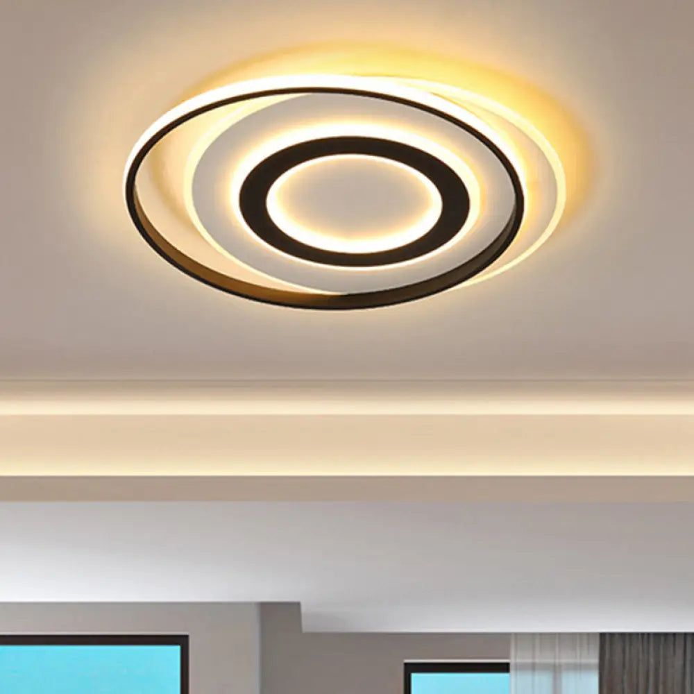Black-White Circle Led Ceiling Light In Warm/White - Modern Acrylic Flush Fixture 18’/21.5’