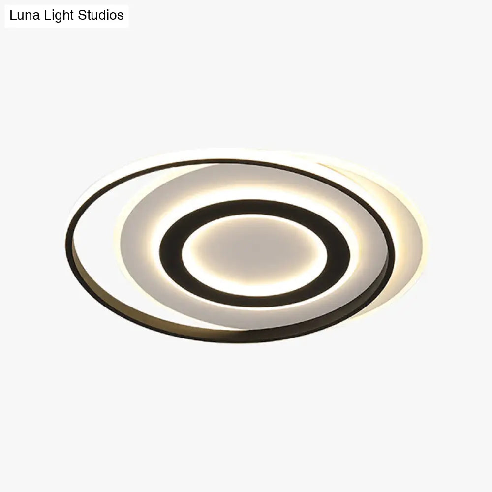 Black-White Circle Led Ceiling Light In Warm/White - Modern Acrylic Flush Fixture 18’/21.5’ Wide