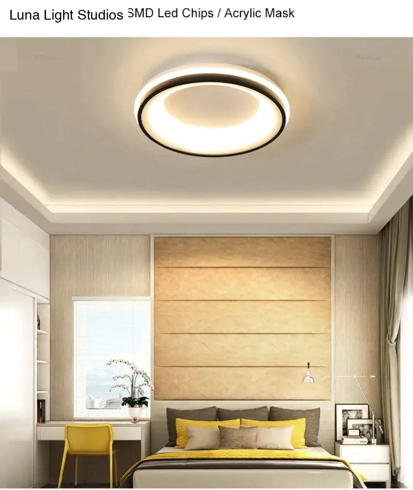 Black + White Finished Modern Led Ceiling Lights For Bedroom Study Room Living Square/Round Lamp