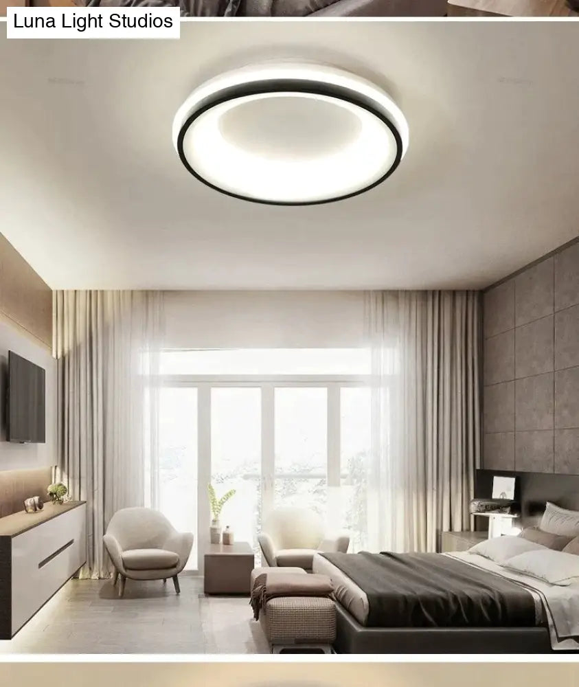 Black + White Finished Modern Led Ceiling Lights For Bedroom Study Room Living Square/Round Lamp