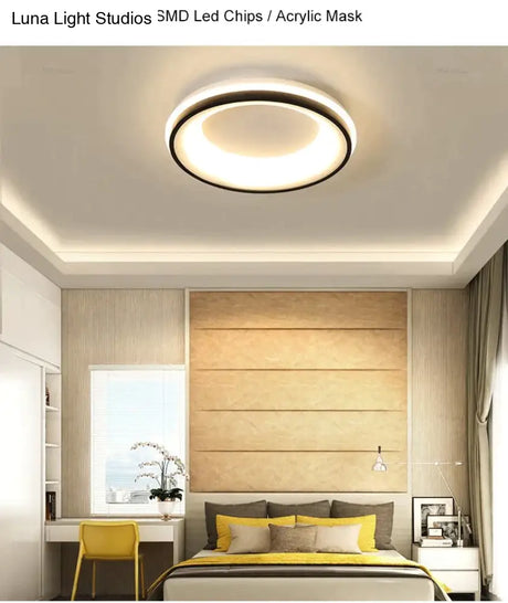 Black + White Finished Modern Led Ceiling Lights For Bedroom Study Room Living Square/Round Lamp