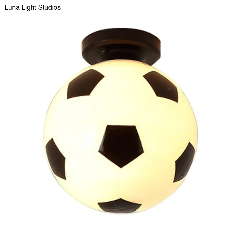 Black & White Glass Soccer Ceiling Light For Sporty Corridors