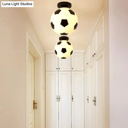 Black & White Glass Soccer Ceiling Light For Sporty Corridors