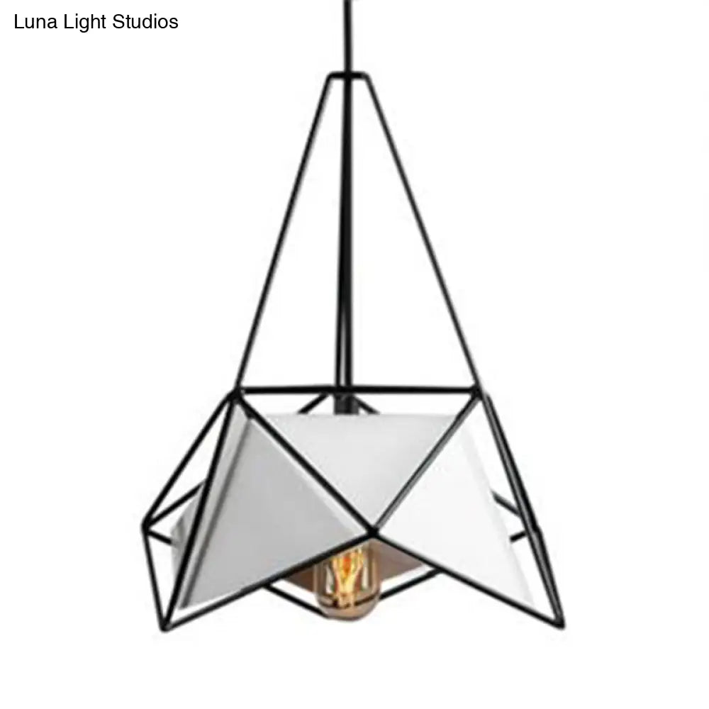 Modern Polygon Hanging Lamp With Wire Cage Shade - 1 Light Pendant For Dining Room In