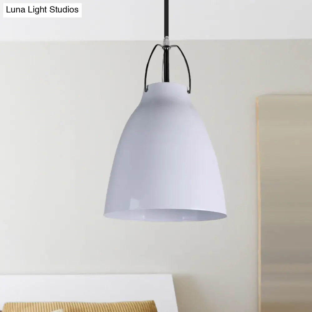 Modern Bell Ceiling Pendant: 1-Head Metallic Hanging Light In Black/White - Dining Room Fixture