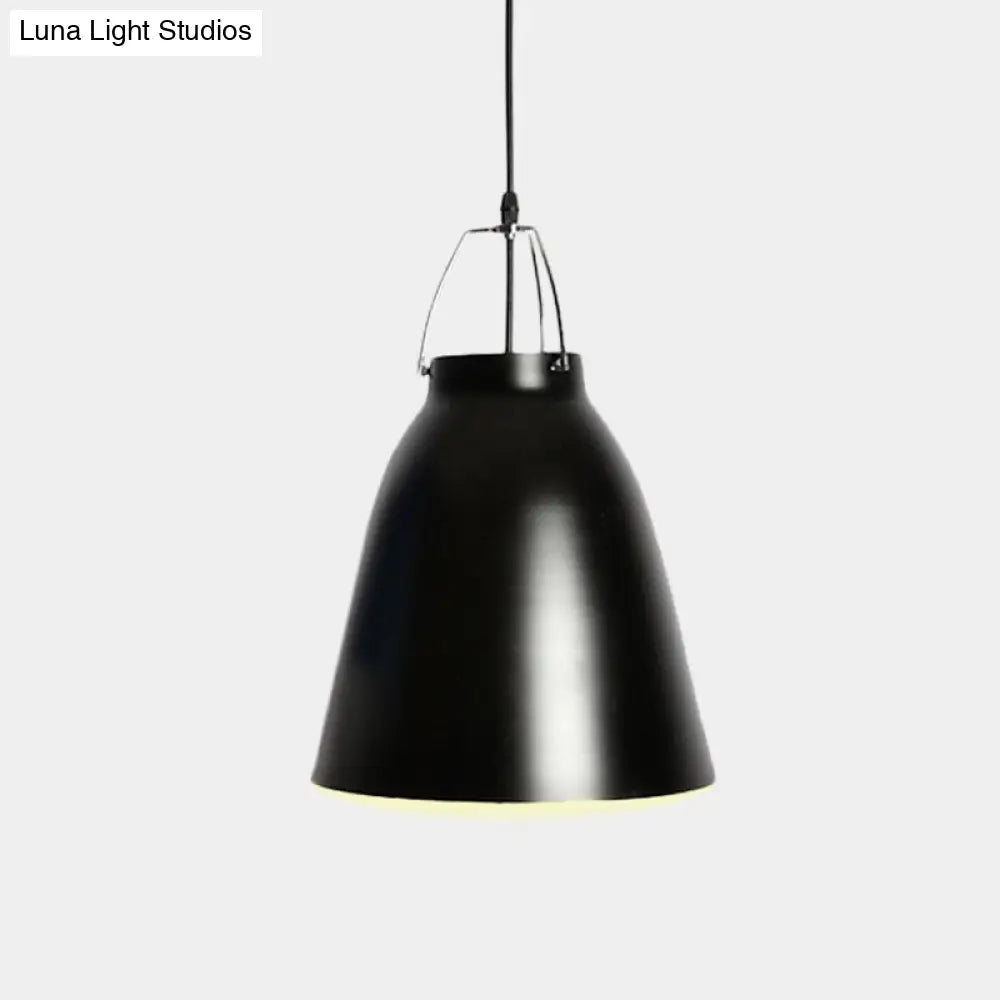 Modern Bell Ceiling Pendant: 1-Head Metallic Hanging Light In Black/White - Dining Room Fixture