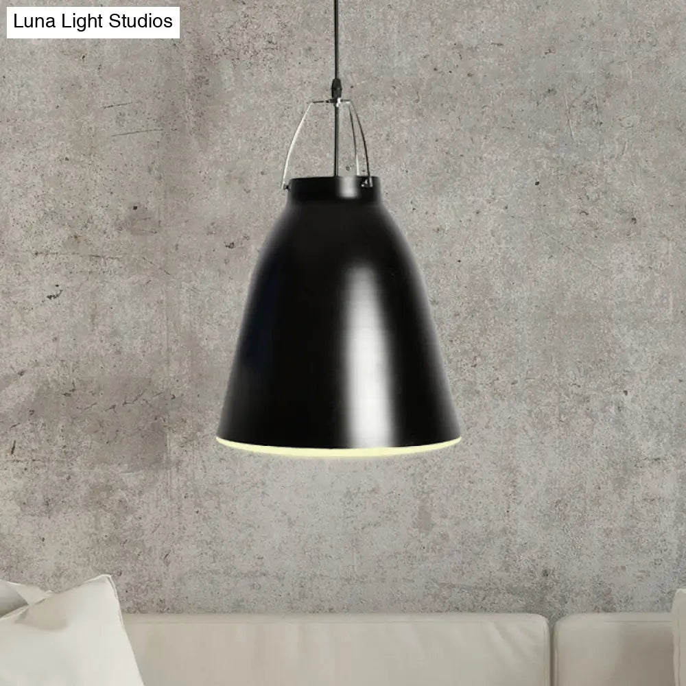 Modern Bell Ceiling Pendant: 1-Head Metallic Hanging Light In Black/White - Dining Room Fixture